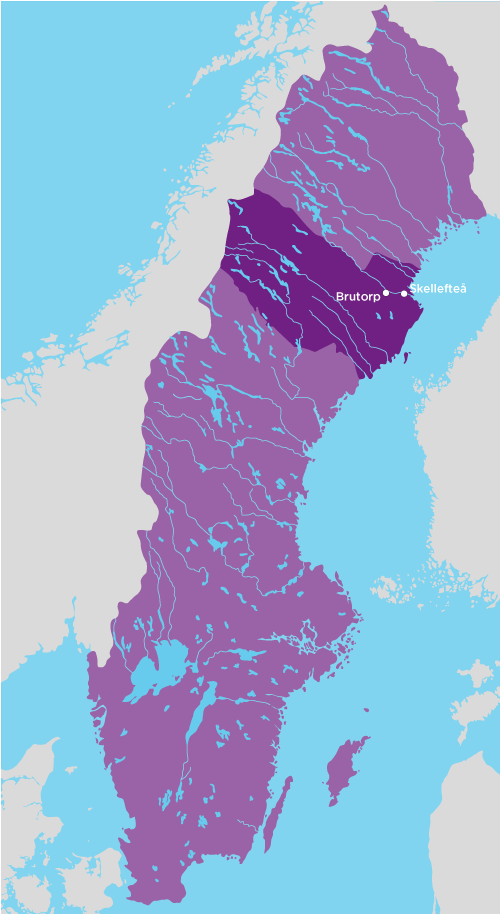 Här ser du Brutorp på en Sverigekarta, i Västerbottens län.