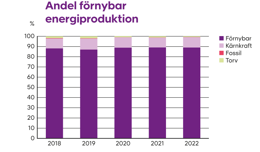 Diagram som visar andel förnybar energiproduktion.