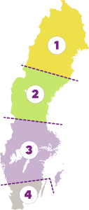 Sveriges fyra elområden SE1, SE2, SE3 och SE4